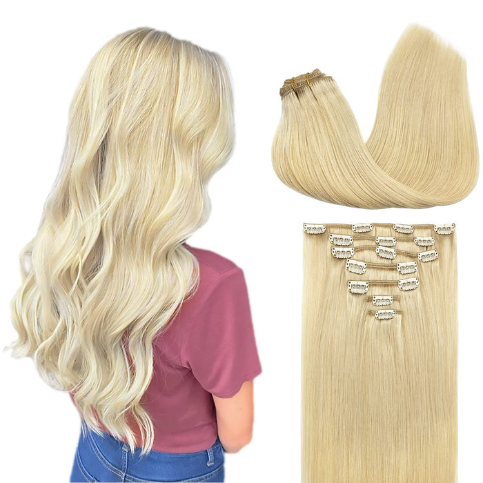 Double drawn virgin human hair extention 120g clip in hair