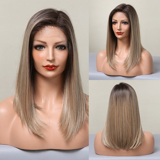 long straight synthetic wig front wig platinum blonde heat resistant wig