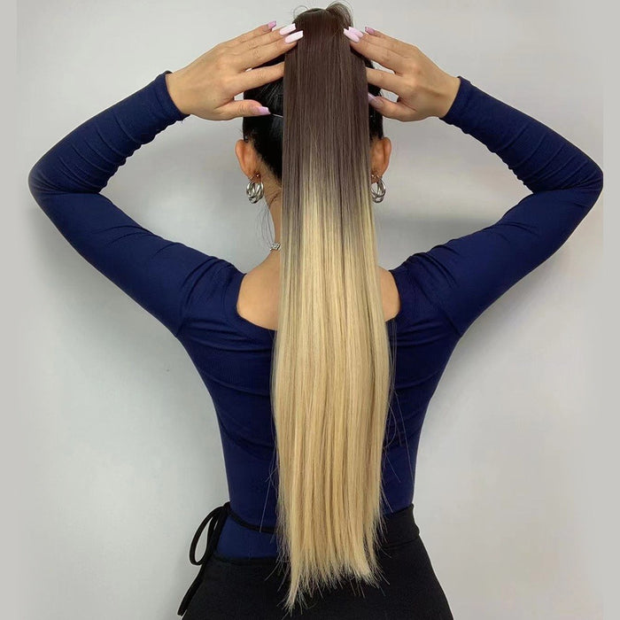 Straight Ponytail Natural Long Ponytails Wrap Around Synthetic Hair Pieces