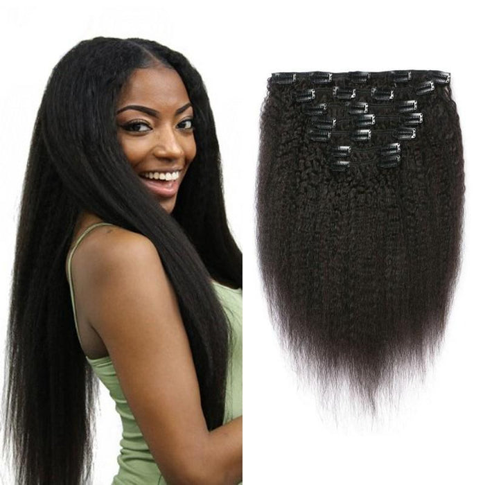 kinky straight virgin clip in human hair extensions