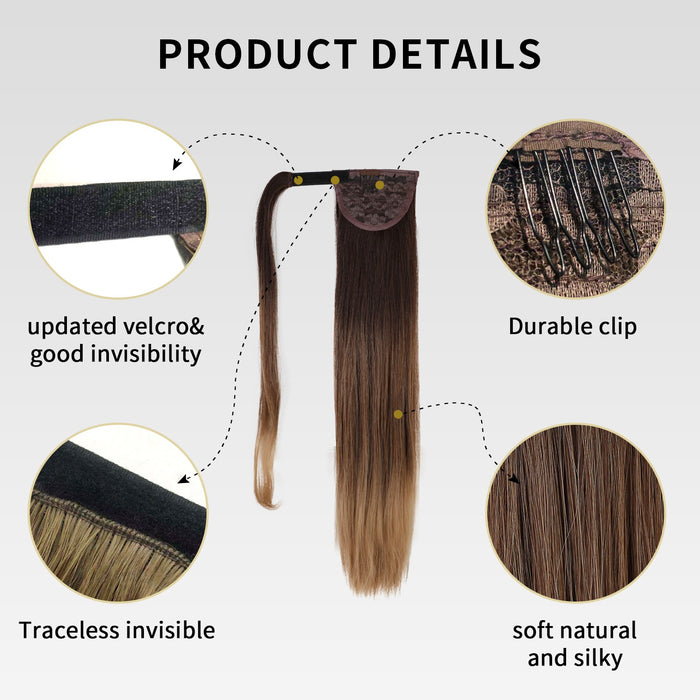 Long Silky Straight Wave Magic Straight Hair Synthetic Ponytail Gradient Ponytail synthetic ponytail