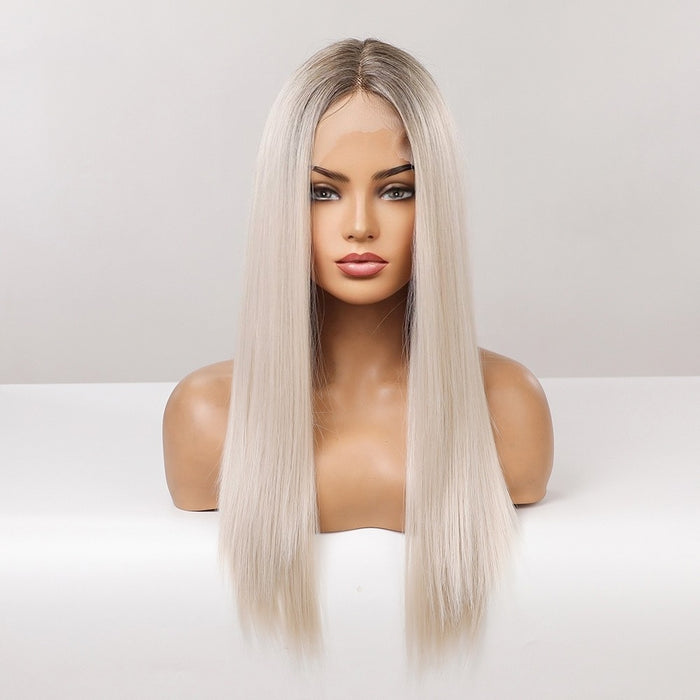 Lace Front Synthetic Wigs Long Straight Wig White Silver Hair Synthetic Lace Front Wig Natural Hairline