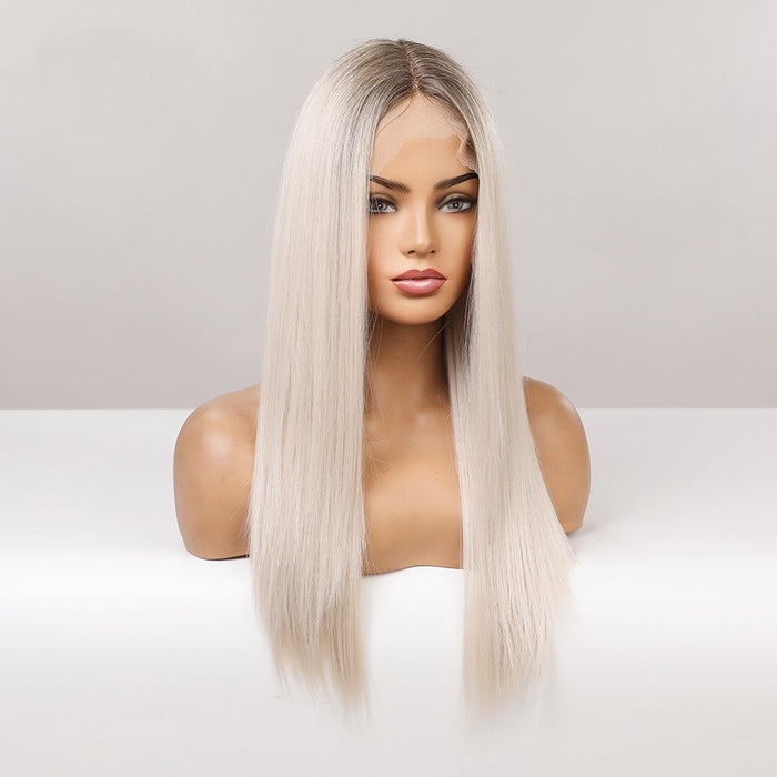 Lace Front Synthetic Wigs Long Straight Wig White Silver Hair Synthetic Lace Front Wig Natural Hairline