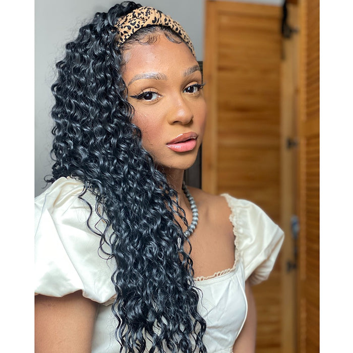 Long Black Kinky Curly Headband Wigs for Black Women Afro Natural Daily Synthetic Hair wig headband