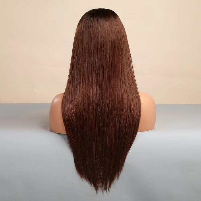 Long straight synthetic wig dark red hair natural hairline suitable for women