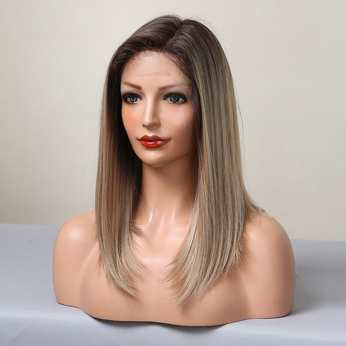 Long Straight Synthetic Wigs Front Wigs Ombre Blonde Natural Hairline Hair for White Women