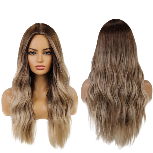 Long Wavy Hair Wig Ombre Brown to Blonde Synthetic Wigs for Women