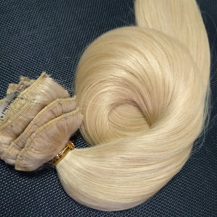 Virgin human hair double drawn clip in hair extension