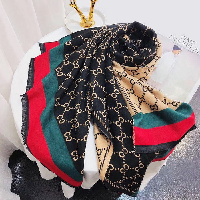 Luxury Brand Designer Scarf Cashmere Double-Sided Shawl Women Ladies Winter Thick Warm Scarf