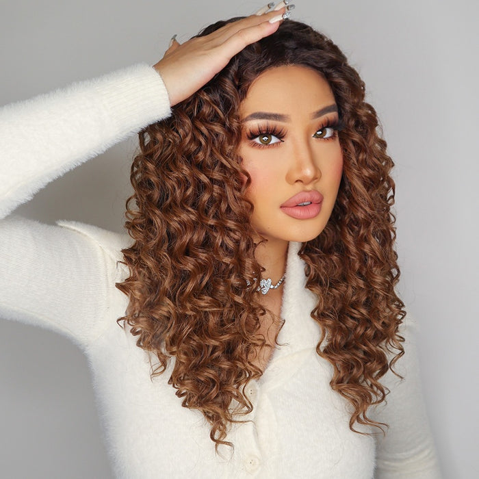 Medium Length Curly Hair Wigs T Part Lace Front Synthetic Wig High Temperature Wig for Black Women