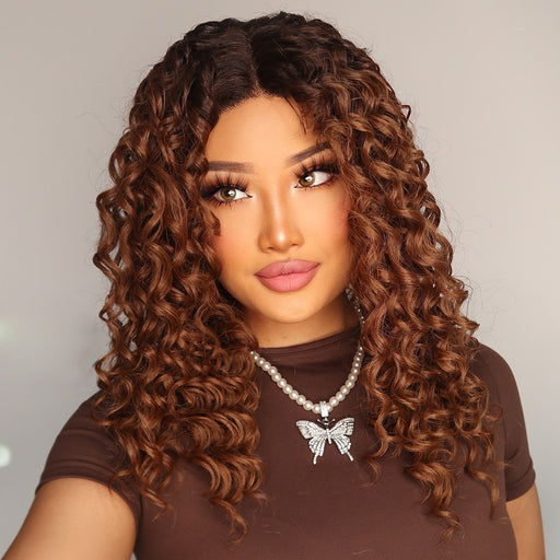 Medium Length Curly Hair Wigs T Part Lace Front Synthetic Wig High Temperature Wig for Black Women