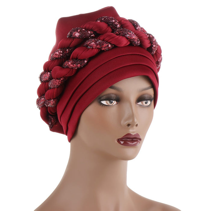 Muslim Double braids Braid For Women Female Headscarf Space cotton Turban Cap With sequins