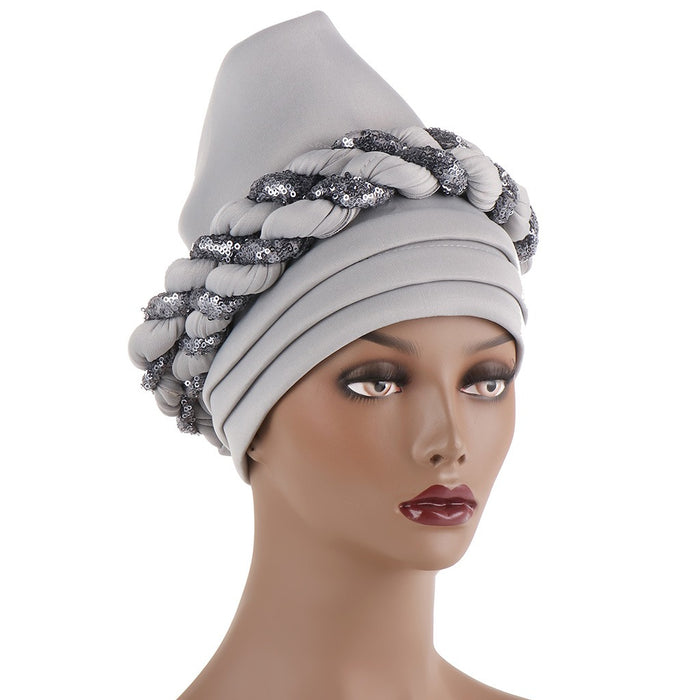 Muslim Double braids Braid For Women Female Headscarf Space cotton Turban Cap With sequins