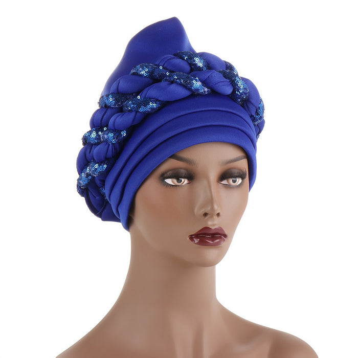 Muslim Double braids Braid For Women Female Headscarf Space cotton Turban Cap With sequins