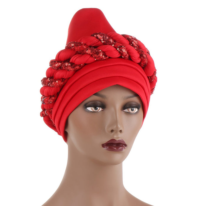 Muslim Double braids Braid For Women Female Headscarf Space cotton Turban Cap With sequins