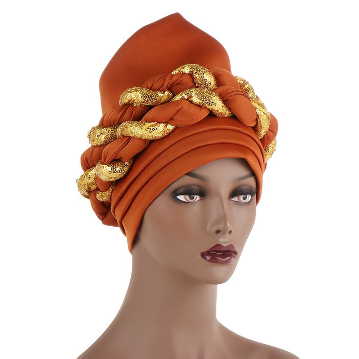 Muslim Double braids Braid For Women Female Headscarf Space cotton Turban Cap With sequins