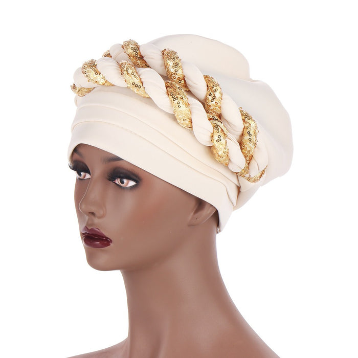 Muslim Double braids Braid For Women Female Headscarf Space cotton Turban Cap With sequins