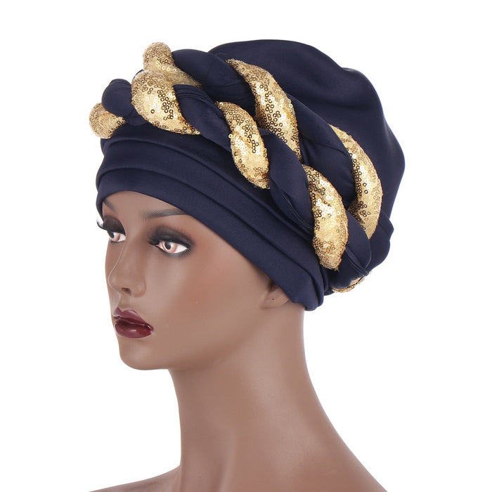 Muslim Double braids Braid For Women Female Headscarf Space cotton Turban Cap With sequins