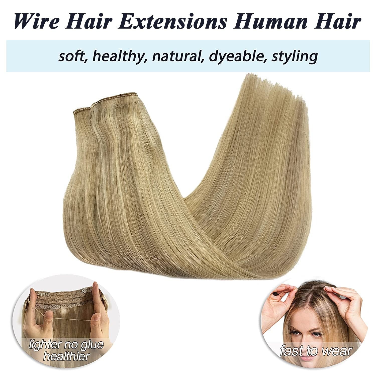 Drawstring Wrap Clip-in Blonde Straight Ponytails Clip in Hair Extension Double drawn