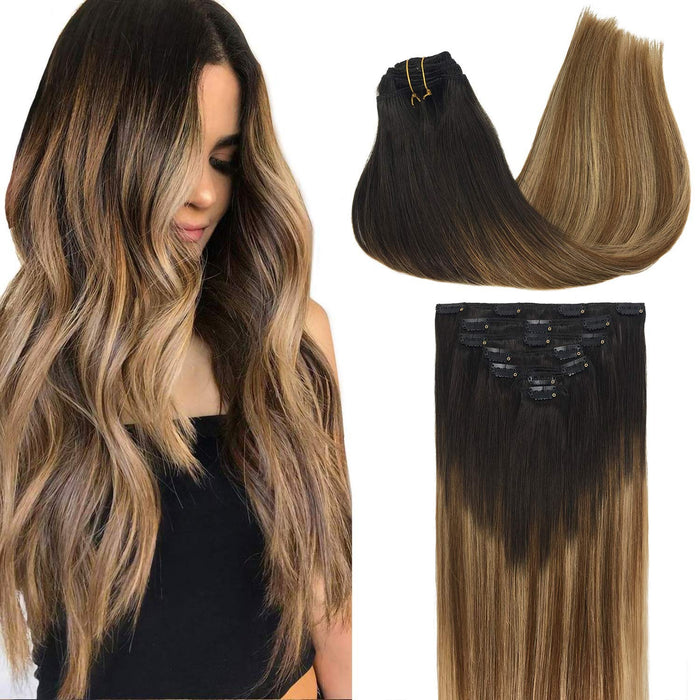 Human Hair Virgin Highlight Remy Hair 7 Piece Set Clip in Human Hair