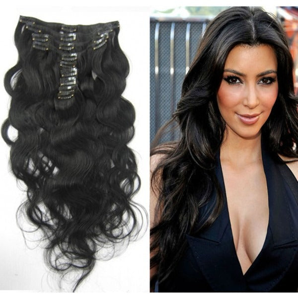 Natural wave 100% human hair extensions clip in