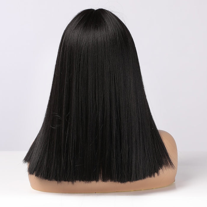 Hair Wigs Medium Straight Synthetic Wig with Bangs natural