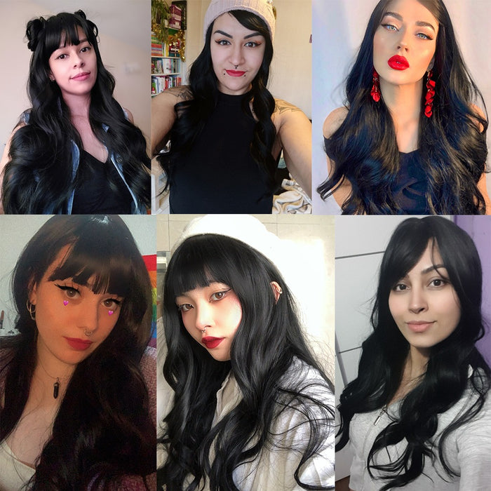 Black Synthetic Hair Wigs Bangs for Women Cheveux Naturels Perruques Perruque Afro Perruqu Naturel Chin