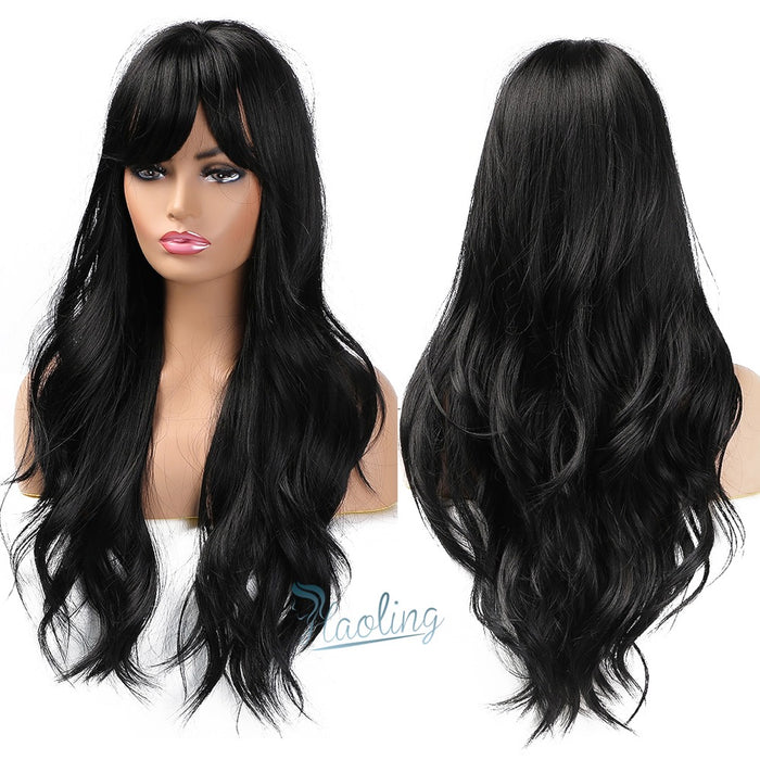 Black Synthetic Hair Wigs Bangs for Women Cheveux Naturels Perruques Perruque Afro Perruqu Naturel Chin