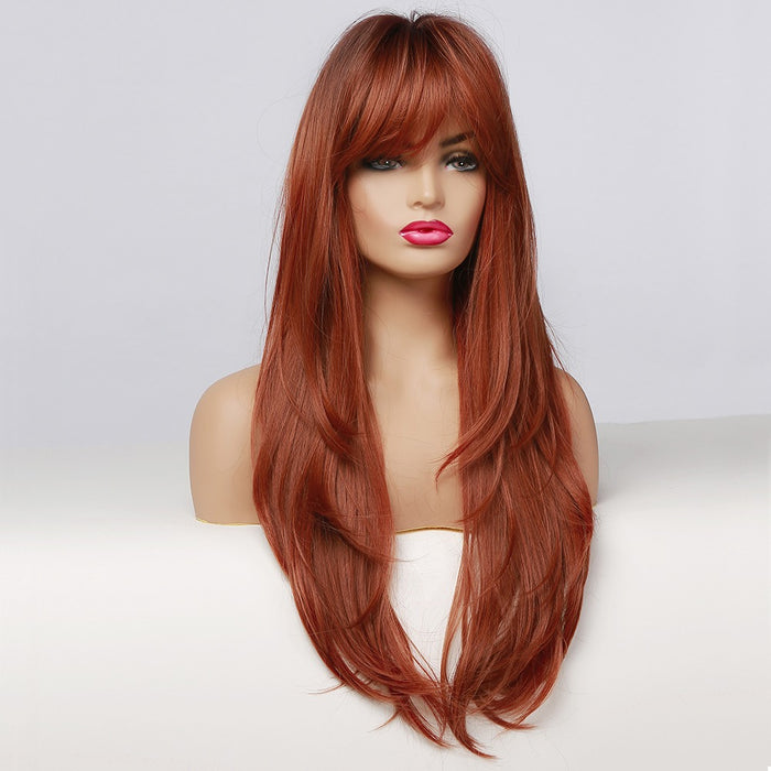 Red Synthetic Hair Wigs Bangs for Afro Women peruca peruca loira peruca lisa pelucas cabello natural