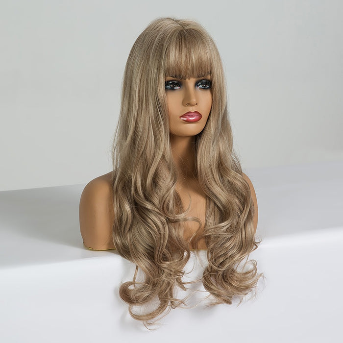 Women's Golden Blonde Wigs Long Fluffy Curly Wavy Synthetic Hair Wigs for Girl