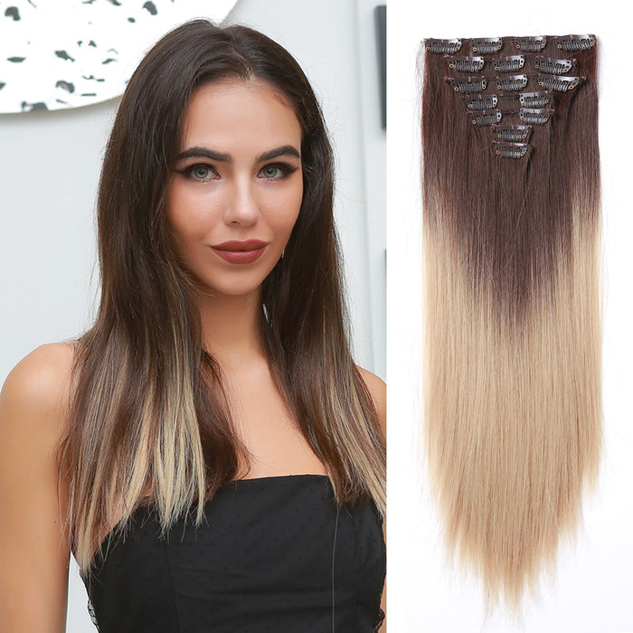 Synthetic Clip Wig Brown straight clip in hair extensions