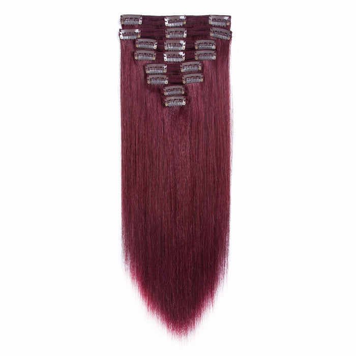 Hair black color double weft clip in hair extensions full head