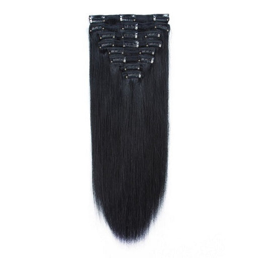 Hair black color double weft clip in hair extensions full head