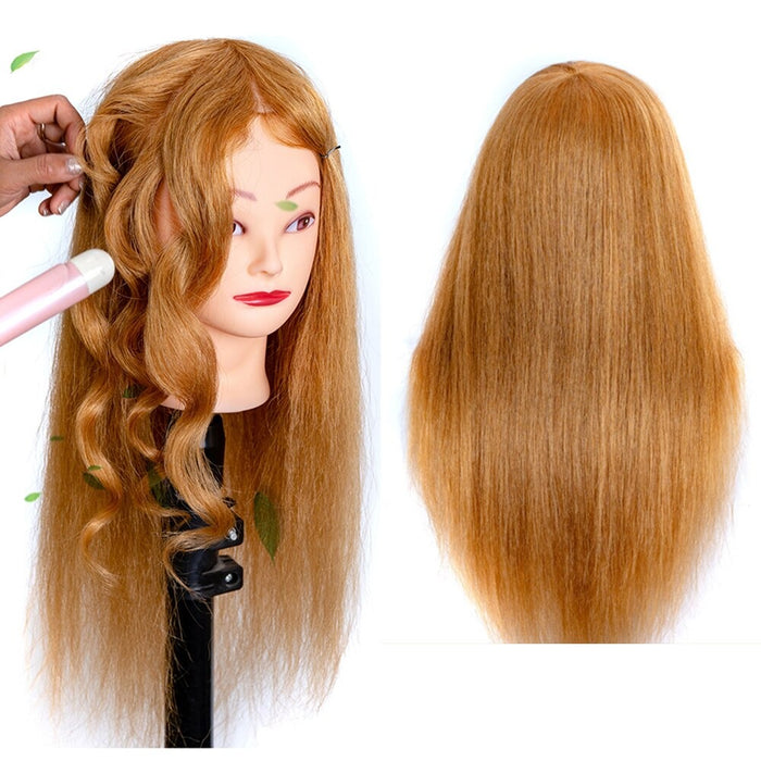 Practice Head Hairdresser Hair Doll Mannequin Head for Hairstyles With 100% Real Hair Honey Blonde Natural Hair 60 cm For Women