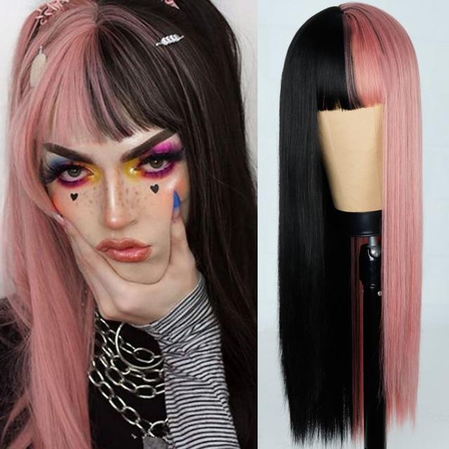 Halloween Pink Long Straight Wig