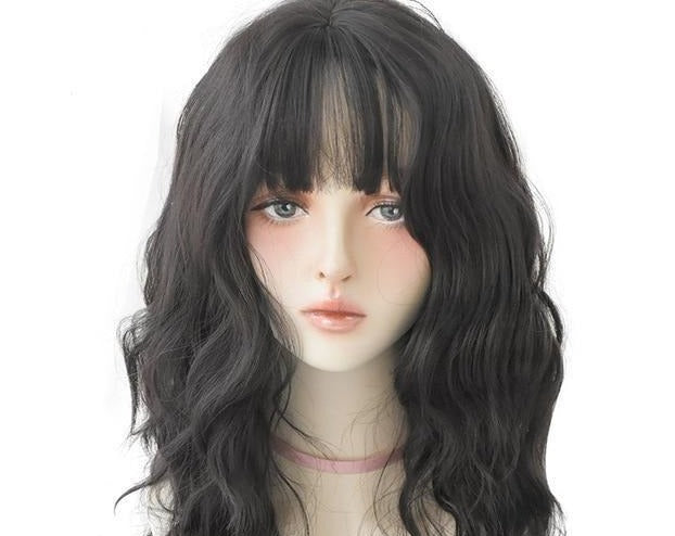 Halloween Blue Deep Wave Wig With Bangs