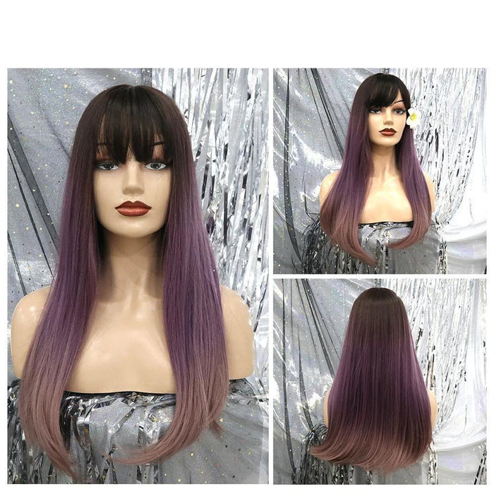 26 Inch Straight Wig with Bangs