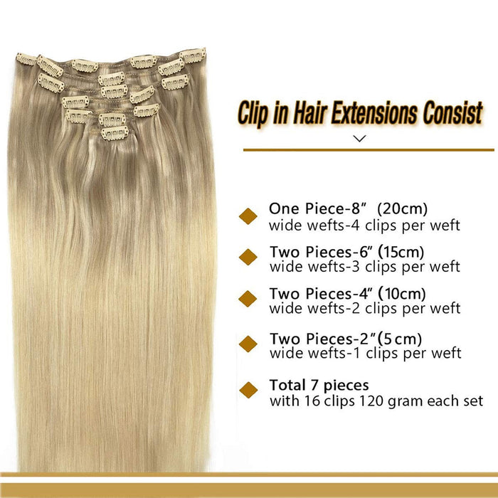 Silky Straight Blonde Virgin 30 inch Natural Remy Seamless Clip Ins Hair Extensions With 100% Human Hair