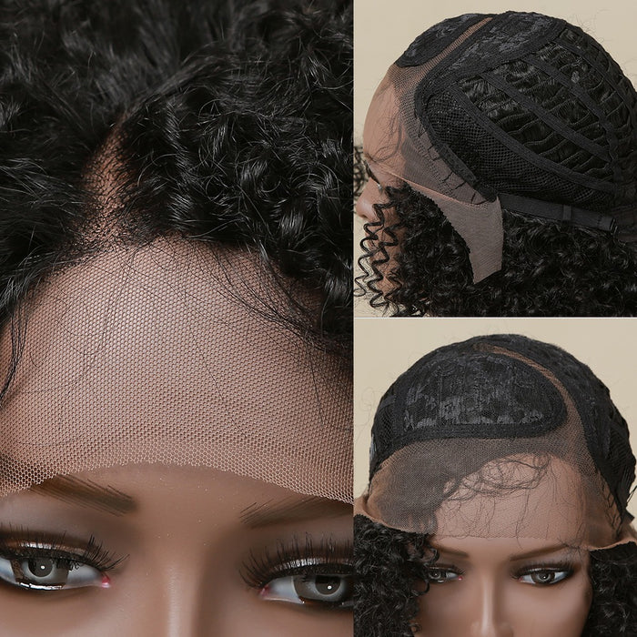 Curly Synthetic Lace Front Wigs Black Brown Wigs Short Bob Lace Frontal Black Women's Wig