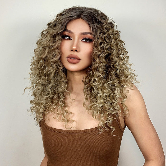 Long Curly Synthetic Lace Wigs Brown Blonde Wig Women Afro Curly Lace Hair