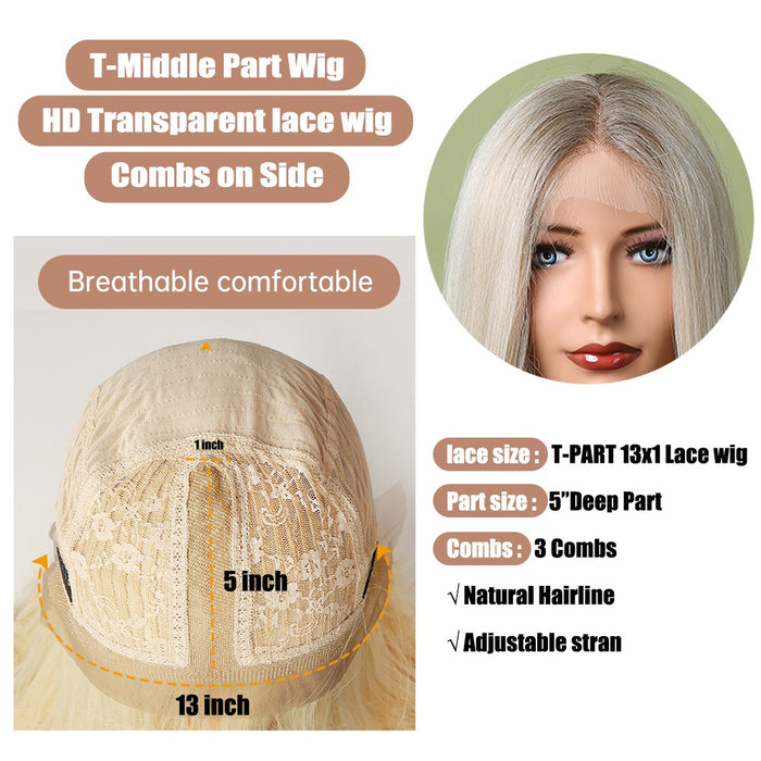 White Blonde Synthetic Lace Wigs Long Straight  Wigs Medium Female Hair Wig