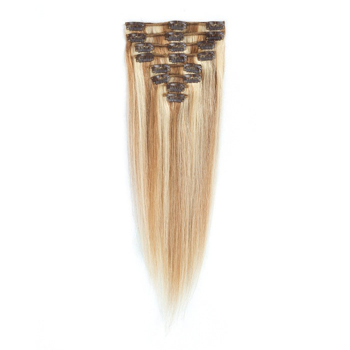 Raw virgin cuticle aligned human hair extension clip in