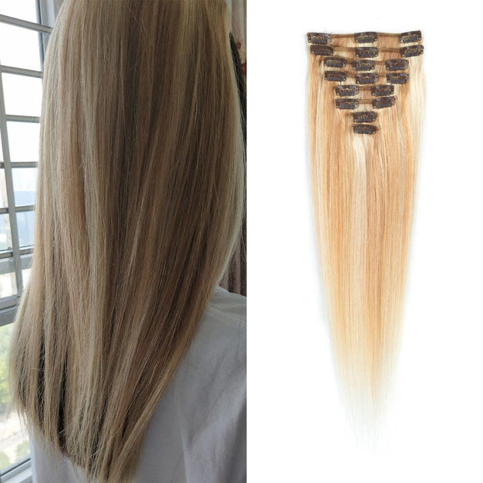 Raw virgin cuticle aligned human hair extension clip in