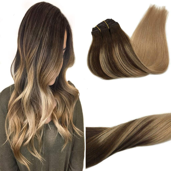 Human Hair Two Tone Clip in Hair Extensions with Lace Attached