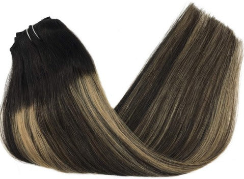 Human Hair Two Tone Clip in Hair Extensions with Lace Attached