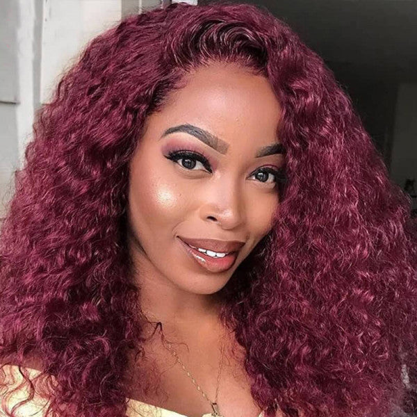 Short Curly Hair Wigs Burgundy Red Curly Wig 5X5 Lace Closure Wig