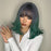 Grey Green Synthetic Wigs Shoulder Length Natural Wave Wig with Bangs Colorful for Women pixie curls wig