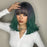 Grey Green Synthetic Wigs Shoulder Length Natural Wave Wig with Bangs Colorful for Women pixie curls wig