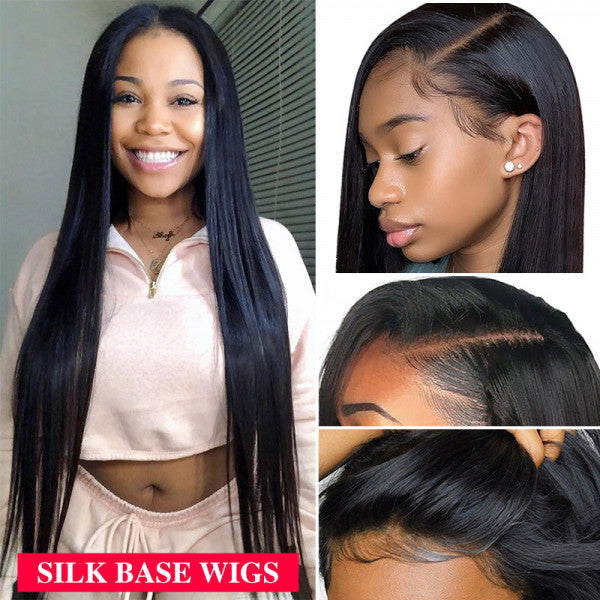 Silk Base Wigs Real 100% Human Hair Straight Silk Base Lace Wigs