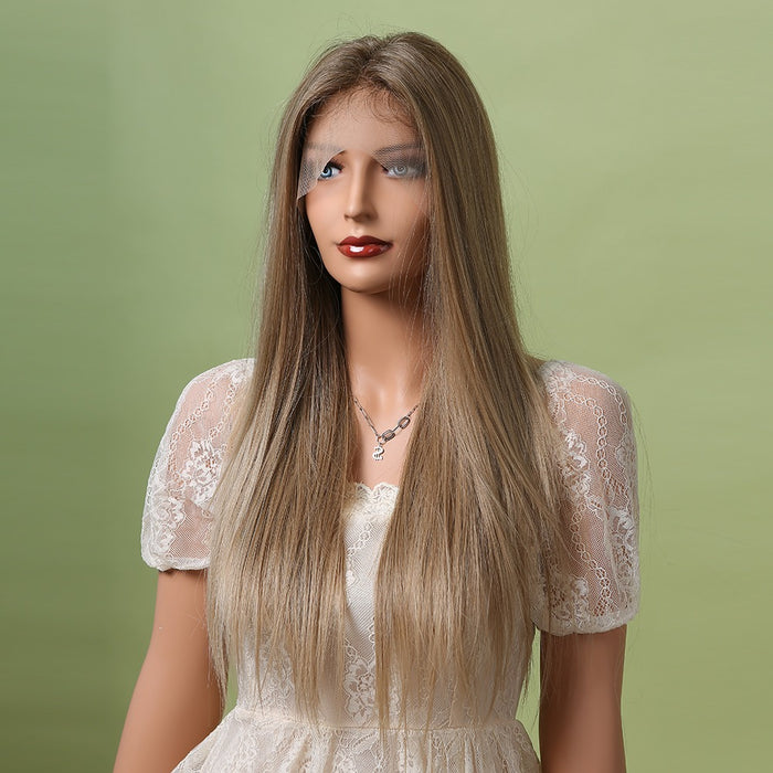 Silky Straight Golden Synthetic Lace Front Wig for Women  Wigs HD Lace Hair Wig